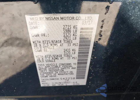 2017 Infiniti Qx60 из США, поврежденный, VIN 5N1DL0MM2HC542258